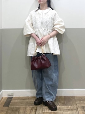 「アイテム（パンツドレス、ホワイト系）」を使った、た ん ばさん（レディース・153cm）の冬コーディネート