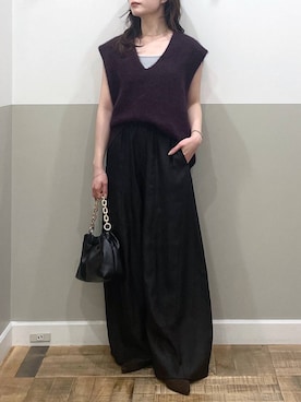 「アイテム（ベスト、レッド系）」を使った、た ん ばさん（レディース・153cm）の秋コーディネート