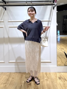 「A part by（アパートバイ）のキンチャクミニショルダバッグ（ショルダーバッグ、ホワイト系）」を使った、ゆいぴさん（レディース・156cm）の夏コーディネート