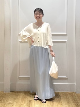 「A part by（アパートバイ）のキュプラナロースカート（Skirt、ブルー系）」を使った、ゆいぴさん（レディース・156cm）の夏コーディネート