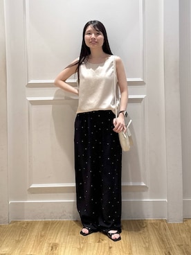 「A part by（アパートバイ）のダブルストラップミュール（パンプス、ブラック系）」を使った、ゆいぴさん（レディース・156cm）の夏コーディネート