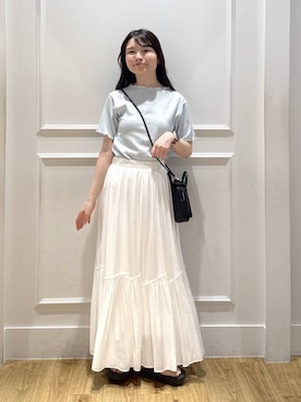 「A part by（アパートバイ）の【Sサイズ展開】ギャザーキリカエフレアスカート（スカート、ホワイト系）」を使った、ゆいぴさん（レディース・156cm）の夏コーディネート