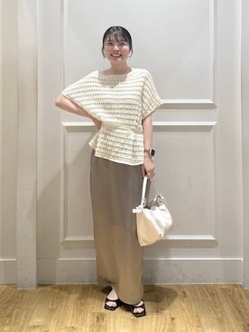 「A part by（アパートバイ）のハートモチーフバッグ（Shoulderbag、ホワイト系）」を使った、ゆいぴさん（レディース・156cm）の夏コーディネート