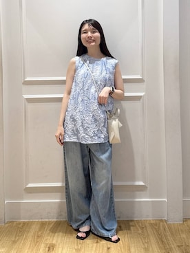 「A part by（アパートバイ）のテンセルデニムパンツ（デニムパンツ、ブルー系）」を使った、ゆいぴさん（レディース・156cm）の夏コーディネート