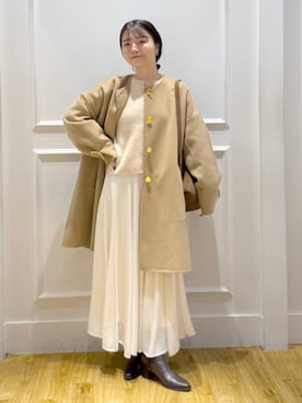 「アイテム（ノーカラーコート）」を使った、ゆいぴさん（レディース・156cm）の秋コーディネート