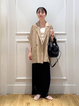 「アイテム（ジャケット/アウター、イエロー系）」を使った、ゆいぴさん（レディース・156cm）の夏コーディネート