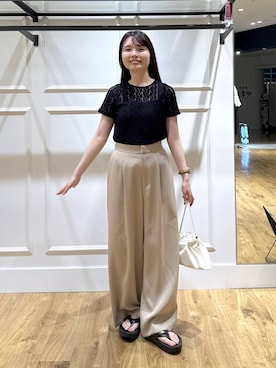「A part by（アパートバイ）のキンチャクミニショルダバッグ（ショルダーバッグ、ホワイト系）」を使った、ゆいぴさん（レディース・156cm）の夏コーディネート