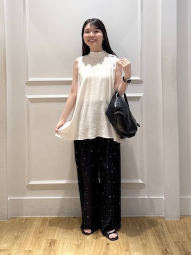 「A part by（アパートバイ）のハートモチーフバッグ（ショルダーバッグ、ブラック系）」を使った、ゆいぴさん（レディース・156cm）の夏コーディネート