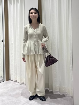 「A part by（アパートバイ）のキンチャクミニショルダバッグ（ショルダーバッグ、レッド系）」を使った、ゆいぴさん（レディース・156cm）の秋コーディネート