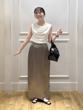 「A part by（アパートバイ）のカットドレーププルオーバーノースリーブ（T Shirts、ホワイト系）」を使った、ゆいぴさん（レディース・156cm）の夏コーディネート