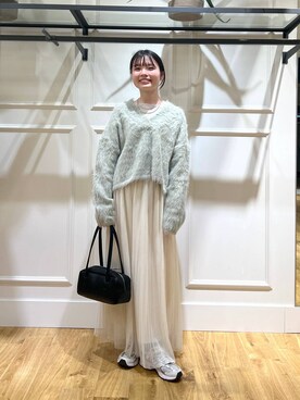 「A part by（アパートバイ）の≪追加3≫ラメチュールプリーツスカート（スカート）」を使った、ゆいぴさん（レディース・156cm）の冬コーディネート