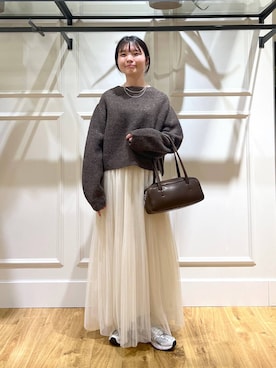 「A part by（アパートバイ）の≪追加3≫ラメチュールプリーツスカート（スカート）」を使った、ゆいぴさん（レディース・156cm）の冬コーディネート