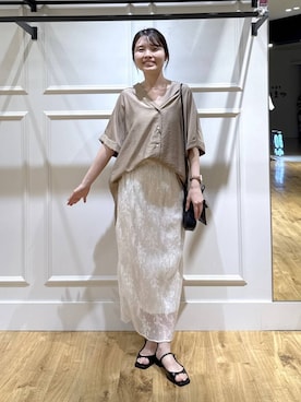 「A part by（アパートバイ）のレースプリーツイージースカート（スカート、ホワイト系）」を使った、ゆいぴさん（レディース・156cm）の夏コーディネート