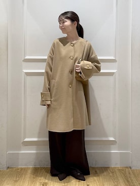 「アイテム（ノーカラーコート）」を使った、ゆいぴさん（レディース・156cm）の秋コーディネート