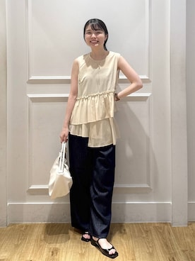 「A part by（アパートバイ）のウェーブバーネックレス（Necklace、ゴールド系）」を使った、ゆいぴさん（レディース・156cm）の夏コーディネート