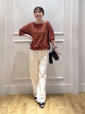 「A part by（アパートバイ）のポインテッドスリットミュール（Other Shoes、ブラック系）」を使った、ゆいぴさん（レディース・156cm）の夏コーディネート