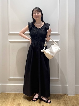 「A part by（アパートバイ）のヘマタイトビーズロングネックレス（Necklace、シルバー系）」を使った、ゆいぴさん（レディース・156cm）の夏コーディネート