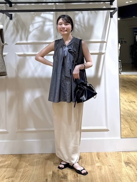 「A part by（アパートバイ）のキンチャクミニショルダバッグ（ショルダーバッグ、ブラック系）」を使った、ゆいぴさん（レディース・156cm）の夏コーディネート