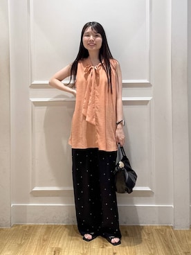 「A part by（アパートバイ）のハートモチーフバッグ（ショルダーバッグ、ブラック系）」を使った、ゆいぴさん（レディース・156cm）の夏コーディネート