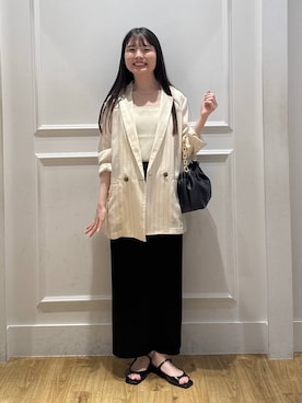 「A part by（アパートバイ）のシアーWジャケット（テーラードジャケット、ベージュ系）」を使った、ゆいぴさん（レディース・156cm）の春コーディネート