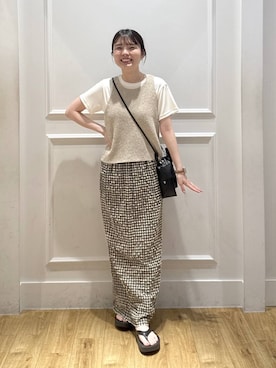 「A part by（アパートバイ）のサンドウォッシュフライスTシャツ（T Shirts、ホワイト系）」を使った、ゆいぴさん（レディース・156cm）の夏コーディネート
