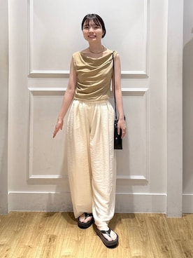 「A part by（アパートバイ）のカットドレーププルオーバーノースリーブ（T Shirts、ベージュ系）」を使った、ゆいぴさん（レディース・156cm）の夏コーディネート