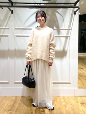 「A part by（アパートバイ）の≪追加3≫ラメチュールプリーツスカート（スカート）」を使った、ゆいぴさん（レディース・156cm）の冬コーディネート