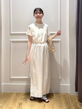「A part by（アパートバイ）のApbカーブデニムパンツ（Denim pants、ブルー系）」を使った、ゆいぴさん（レディース・156cm）の夏コーディネート