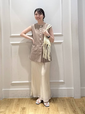 「A part by（アパートバイ）のマクラメフリンジバッグ（ハンドバッグ、ホワイト系）」を使った、ゆいぴさん（レディース・156cm）の夏コーディネート