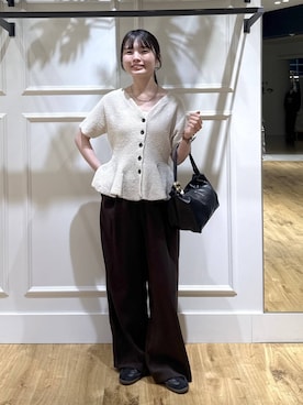 「A part by（アパートバイ）のイージーストレートパンツ（スラックス、ブラウン系）」を使った、ゆいぴさん（レディース・156cm）の春コーディネート