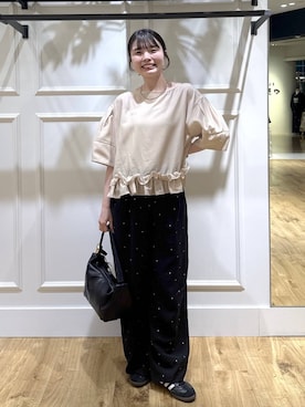 「A part by（アパートバイ）のハートモチーフバッグ（ショルダーバッグ、ブラック系）」を使った、ゆいぴさん（レディース・156cm）の春コーディネート