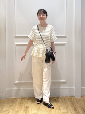 「A part by（アパートバイ）のポインテッドスリットミュール（Other Shoes、ブラック系）」を使った、ゆいぴさん（レディース・156cm）の夏コーディネート