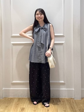 「A part by（アパートバイ）のダブルストラップミュール（パンプス、ブラック系）」を使った、ゆいぴさん（レディース・156cm）の夏コーディネート