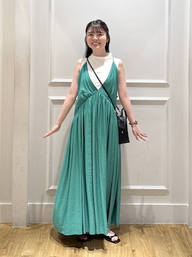 「A part by（アパートバイ）の【今年も登場！】ドットシシュウキャミワンピース（One piece dress、グリーン系）」を使った、ゆいぴさん（レディース・156cm）の夏コーディネート