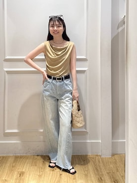 「A part by（アパートバイ）のカットドレーププルオーバーノースリーブ（T Shirts、ベージュ系）」を使った、ゆいぴさん（レディース・156cm）の夏コーディネート