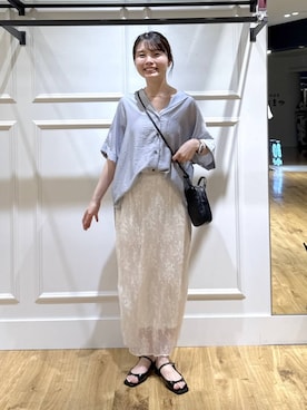 「A part by（アパートバイ）のレースプリーツイージースカート（スカート、ホワイト系）」を使った、ゆいぴさん（レディース・156cm）の夏コーディネート