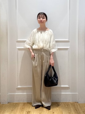 「A part by（アパートバイ）のバルーンドットブラウス（シャツ/ブラウス）」を使った、ゆいぴさん（レディース・156cm）の夏コーディネート