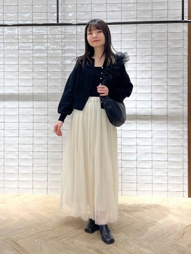 「A part by（アパートバイ）のチュールハンドルトート（ショルダーバッグ）」を使った、ゆいぴさん（レディース・156cm）の春コーディネート