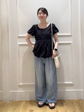 「A part by（アパートバイ）のテンセルデニムパンツ（デニムパンツ、ブルー系）」を使った、ゆいぴさん（レディース・156cm）の夏コーディネート