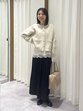 「A part by（アパートバイ）のサテンレースタンク（シャツ/ブラウス、ホワイト系）」を使った、ゆいぴさん（レディース・156cm）の秋コーディネート