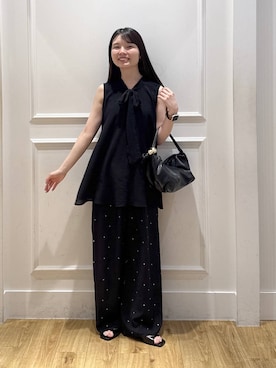 「A part by（アパートバイ）のハートモチーフバッグ（ショルダーバッグ、ブラック系）」を使った、ゆいぴさん（レディース・156cm）の夏コーディネート