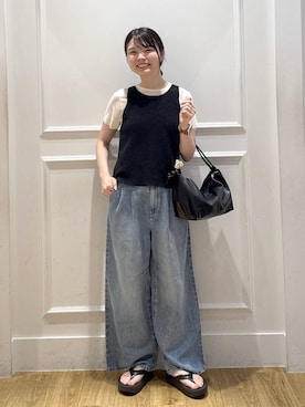 「A part by（アパートバイ）のハートモチーフバッグ（ショルダーバッグ、ブラック系）」を使った、ゆいぴさん（レディース・156cm）の夏コーディネート