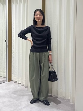 「A part by（アパートバイ）のキンチャクミニショルダバッグ（ショルダーバッグ、ブラック系）」を使った、ゆいぴさん（レディース・156cm）の秋コーディネート