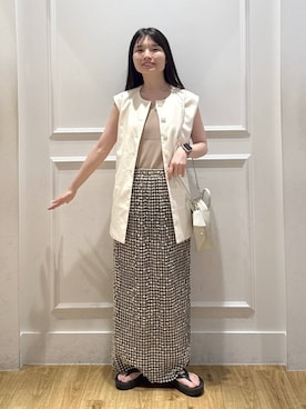 「A part by（アパートバイ）のリップルイージースカート（Skirt、ホワイト系）」を使った、ゆいぴさん（レディース・156cm）の夏コーディネート