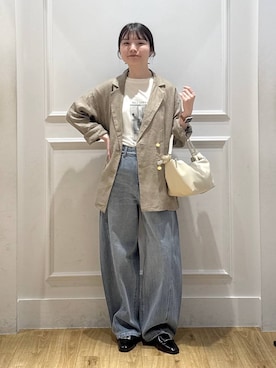 「A part by（アパートバイ）のApbコクーンデニムパンツ（デニムパンツ、ブルー系）」を使った、ゆいぴさん（レディース・156cm）の春コーディネート