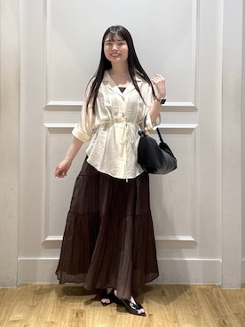 「A part by（アパートバイ）のハートモチーフバッグ（Shoulderbag、ブラック系）」を使った、ゆいぴさん（レディース・156cm）の夏コーディネート