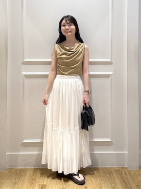 「A part by（アパートバイ）のカットドレーププルオーバーノースリーブ（Tシャツ/カットソー、ベージュ系）」を使った、ゆいぴさん（レディース・156cm）の夏コーディネート