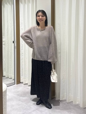 「A part by（アパートバイ）のキンチャクミニショルダバッグ（ショルダーバッグ、ホワイト系）」を使った、ゆいぴさん（レディース・156cm）の秋コーディネート
