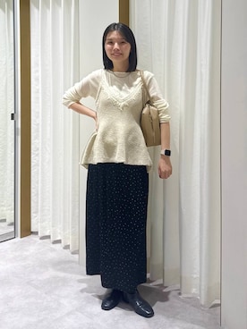 「A part by（アパートバイ）のブークレキャミセットアップ（セットアップ、ベージュ系）」を使った、ゆいぴさん（レディース・156cm）の秋コーディネート