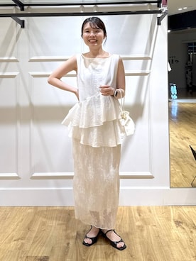 「A part by（アパートバイ）のキンチャクミニショルダバッグ（ショルダーバッグ、ホワイト系）」を使った、ゆいぴさん（レディース・156cm）の夏コーディネート